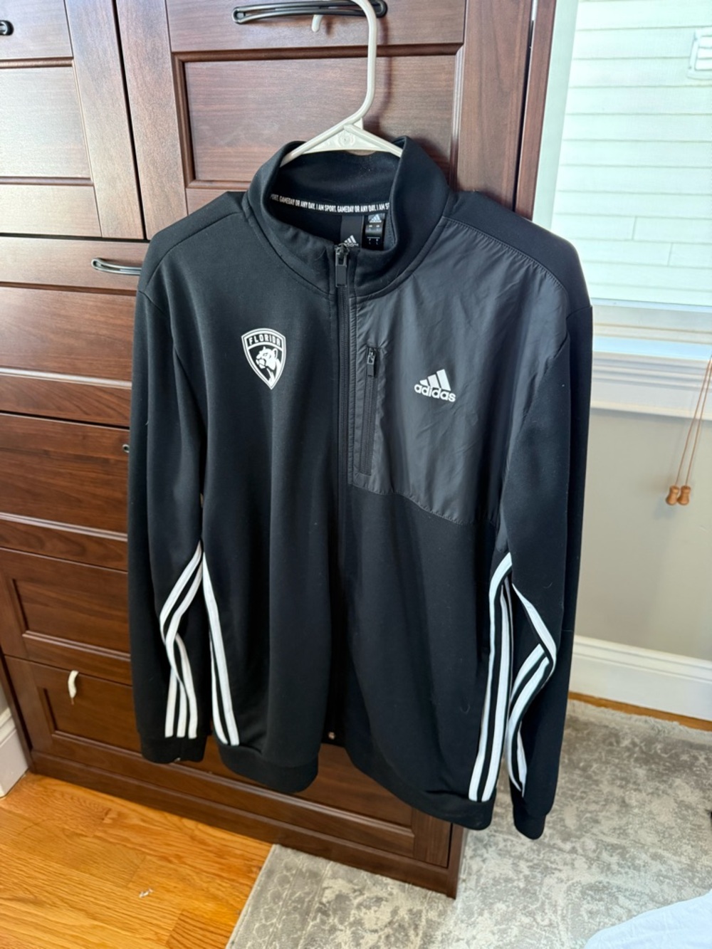 Adidas Florida Panthers Men's Black Athletic Jacket with White Accents